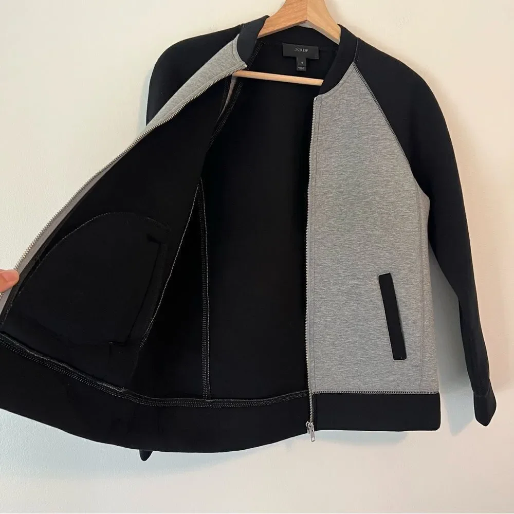 J. Crew Surf Varsity Neoprene Jacket Black Gray Size 6 Full Zip Sport